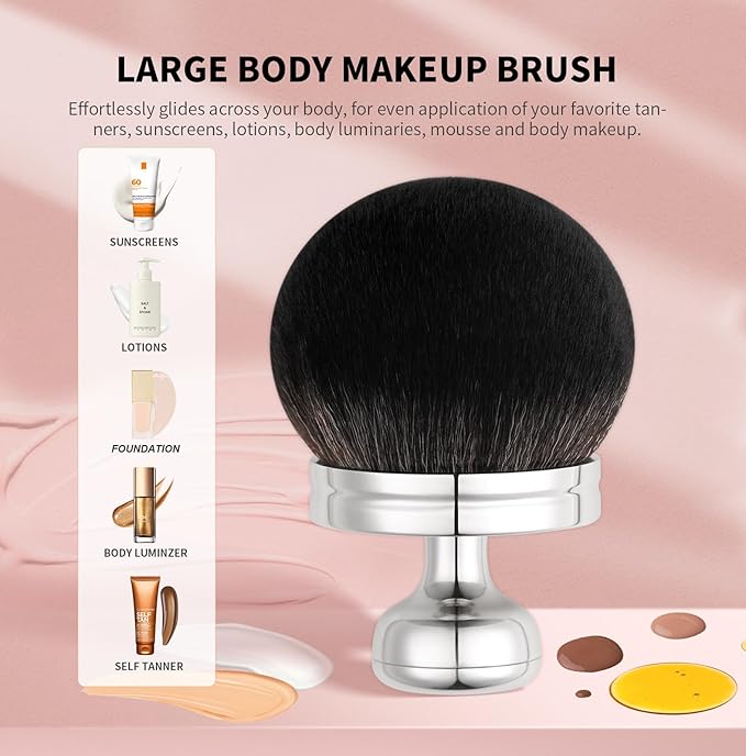 docolor Extra Large Body Makeup Brush For Self Tanner, 3 Inch Width Self Tanning Brush Kabuki Brush, Soft synthetic hair, for Foundation, self-tanners, bronzer, sun blocks, powder, For Face and Body