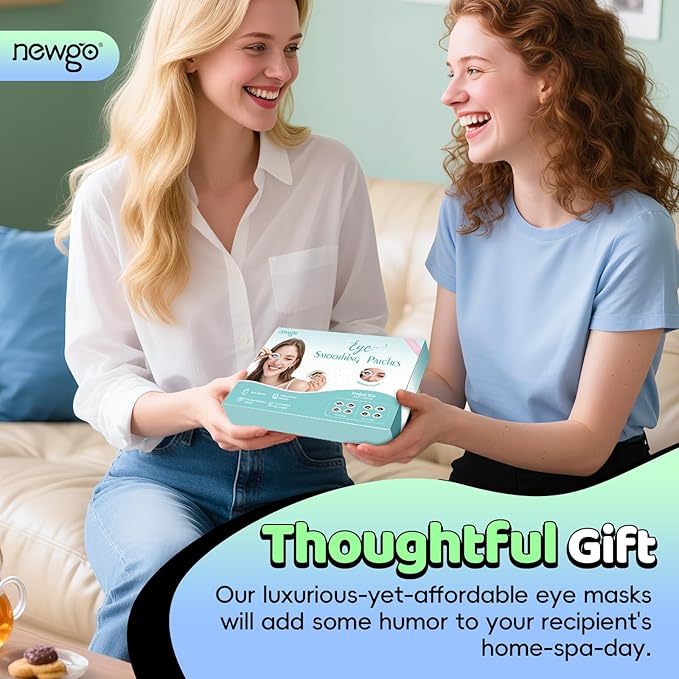 NEWGO Gel Ice Pack for Eyes, Reusable Cooling Eyes Patches with Funny Design, 4 Pairs Soft Cold Compress Therapy Eye Pads for Puffiness, Dark Circles, Migraines, Allergies, Fits All Eye Shapes