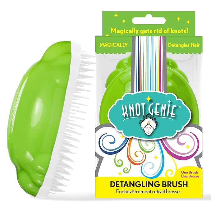 Knot Genie Detangling Hair Brush for Kids (Lovely Locks Lime) | Original Full Size | Perfect for Curly Hair, Gently Separate Tangles, Leaves Hair Smooth & Shiny | The Pain Free Knot Detangler