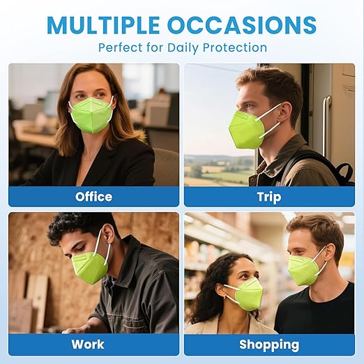 Akgk KN95 Face Mask 50 PCS, Breathable Protection 5-Ply Green Masks, Cup Dust Safety