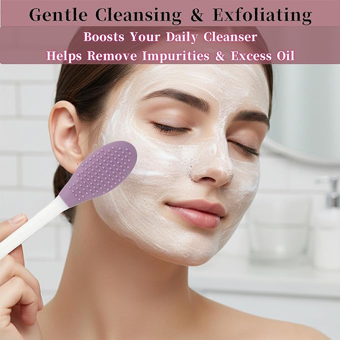 2 in1 Silicone Face Mask Brush & Facial Cleansing Brush, 4 Pack Double-Sided Face Scrubber Applicator for Clay Mud Mask, Cream, Lotion, Exfoliating & Massage, Soft Spa Skincare Tool for All Skin Types