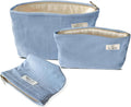HAPPYHEIDI Corduroy Makeup Bag Set 3 w Compartment Cosmetic Toiletry Travel Pouch Purse Organizer, 3-Size, Soft Misty Blue