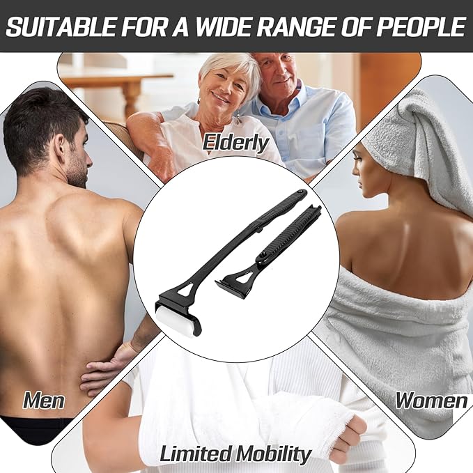 Lotion Applicator Set for Back & Body 18.3” Foldable Application Roller with 2 Reusable Rollers Back Applicator Strip with Hooks Apply Lotion Cream Ointment Self Tanner for Elderly Seniors (Black)