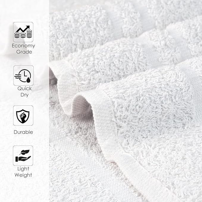 Hand Towels (Pack of 24) White Economy Towels Salon Towels - 100% Cotton Spa Towel – 16 x 27 Inches Highly Absorbable, Facial, Gym, Hair, Face Towel Bulk