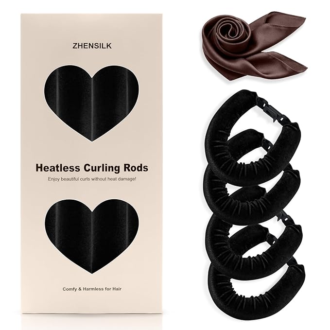 Heatless Hair Curler Set – 4PCS Velvet Overnight Blowout Rods for Heatless Curls, Jumbo Flexible Curling Rods to Sleep In, No Heat Curling Tools for Natural Waves and Curls Black