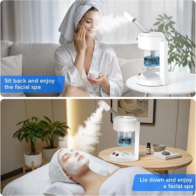 Portable Facial Steamer with Removable Water Cup, UV Ozone Nano Ionic Face Steamer for Facial Deep Cleaning, Unclogs Pores, Hydrating and Sinus Relief for Women Men Home SPA, Warm Mist