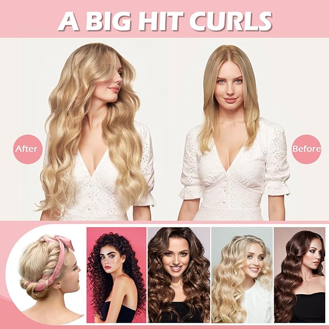 Heatless Curls Overnight Headband, 70'' No Heat Hair Curlers for Medium Long Hair, Leopard Print