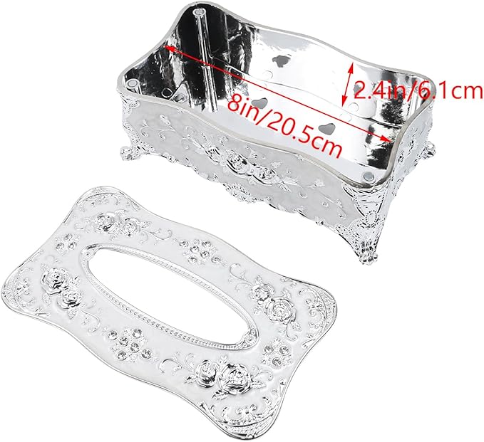 Geesatis Tissue Box Cover, Rectangle Tissue Box Holder, Rectangular Napkin Facial Tissues Holder for Bathroom Toilet Bedroom Living Room Table Desk Office Dresser, 1 Pcs Silver 9''x5''x3.7''