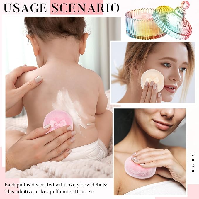 Tioncy 3 Pcs Large Body Powder Puff and Container Valentine's Day gift Powder Container with Puff Crystal Case Soft Washable Reusable Velour Face Body Glitter Wet Dry Makeup(Classic,Colorful)
