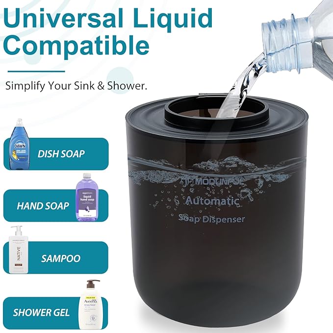 Automatic Soap Dispenser for Kitchen Sink - Wall-Mount & Countertop: 4-Level Adjustable, 13.5oz Clear Plastic IPX5 Rechargeable, Suitable for Kitchen Sink & Bathroom (Black)