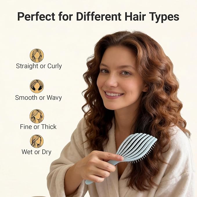 Detangler Brush for Curly Hair, Flexible Hair Brush, Curl Defining Brush – for Detangling with Soft Strands, Easily Combs Through Wet or Dry, Thick Curly Hair (Blue)