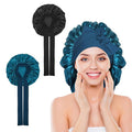 Arqumi 2 Pcs Satin Silk Bonnet for Sleeping Women, Large Long Strap Tie Band Adjustable Sleep Night Cap Hair Bonnet Wrap for Men, Black+Hole Blue