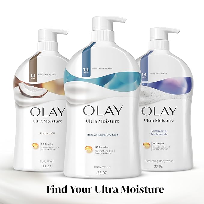 Olay Body Wash for Women,Ultra Moisture,For Extra Dry Skin,24hr Moisturizing,Hydrating & Refreshing,B3 Vitamin Complex,Free of Parabens & Phthalates,Scented,33 fl oz,(Pack of 2)