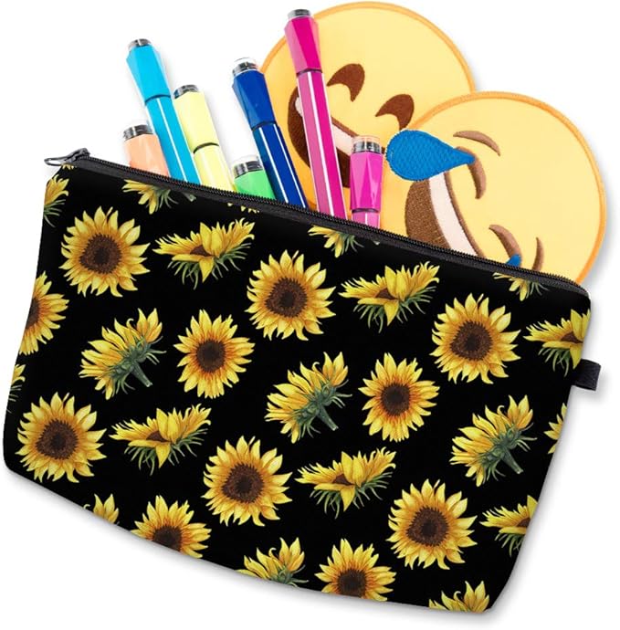 Deanfun Cosmetic Bag for Women, Sunflower Flowers Waterproof Makeup Bags Roomy Toiletry Pouch Travel Accessories Gifts 52355