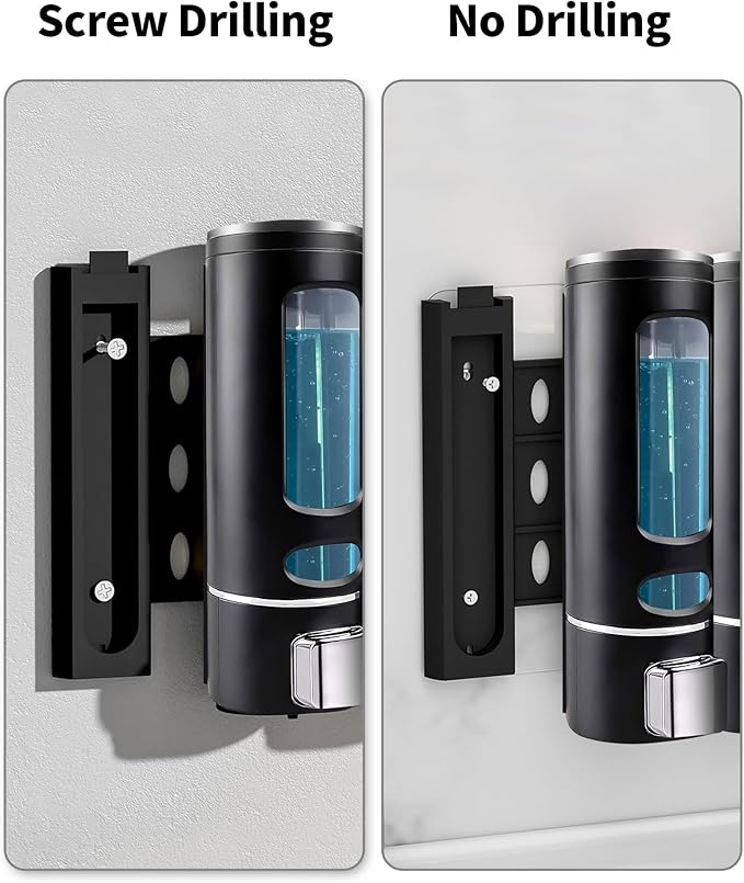 Shampoo and Conditioner Dispenser - 800ML Wall-Mounted Shower Shampoo Dispenser No Drill Body Wash Soap Dispenser for Shower, Bathroom, Hotel (2 Chamber)