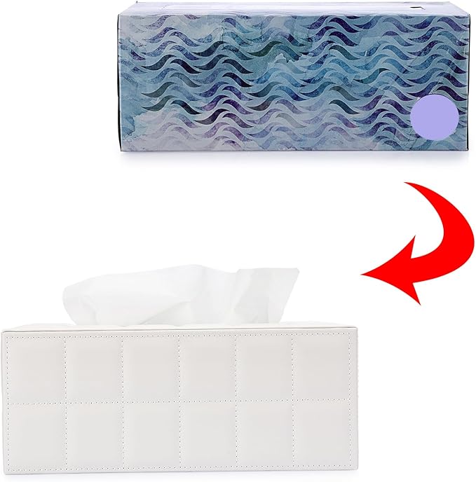 Sumnacon Rectangular Leather Tissue Box Cover - Stylish Tissue Box Holder with Magnetic Bottom, Decorative PU Tissue Box for Vanity Dresser Night Stand Table Countertop Home Office Car,Grid White
