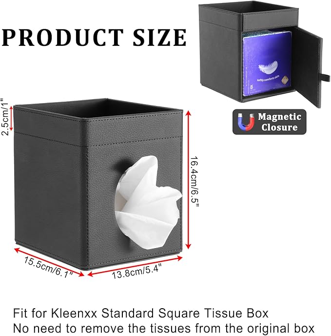 Sumnacon Square Tissue Box Cover with Storage Tray, Decorative Cube Tissue Holder PU Leather Facial Tissues Organizer Stylish Modern Tissue Dispenser for Bathroom Toilet Tank Vanity Dresser Table