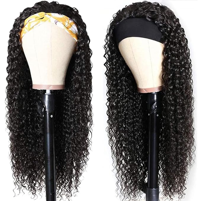 Aiterina Headband Wig Human Hair Deep Wave Headband Wigs for Black Women 24 inch Glueless Headband Wig Brazilian Virgin Hair None Lace Front Wigs Machine Made Headband Wigs