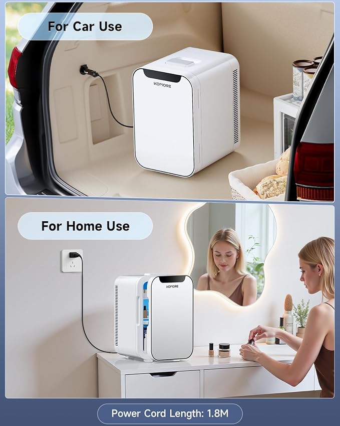 Small Mini Fridge, 18L Portable Tiny Fridge for Skincare, 120V/12V Makeup Refrigerator Mini, Thermoelectric Cooler & Warmer for Drinks, Food, Cosmetics for Office/Dorm/Car/Travel, White