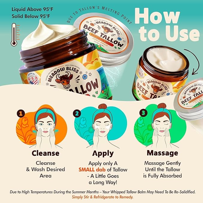 Beef Tallow for Skin - Moisturizer Cream - 100% Grass Fed - Whipped Beef Tallow - Manuka Honey - Organic Jojoba Oil, Shea Butter - Supports Eczema, Rosacea - USA - Citrus Breeze - 4 oz
