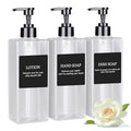 Clear Refillable Plastic Pump Bottle Dispenser Set with Waterproof Labels, Empty Bathroom Soap and Body Wash Dispenser for Shower (Set of 3, 500ML)