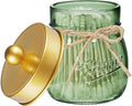 SheeChung Green Glass Qtip Holder Dispenser, Mason Jar Apothecary Jars with Lids, Bathroom Organizers and Storage, Vanity Countertop Canisters Set for Cotton Swab, Ball, Pad, Floss Pick-Gold, 1 Pc