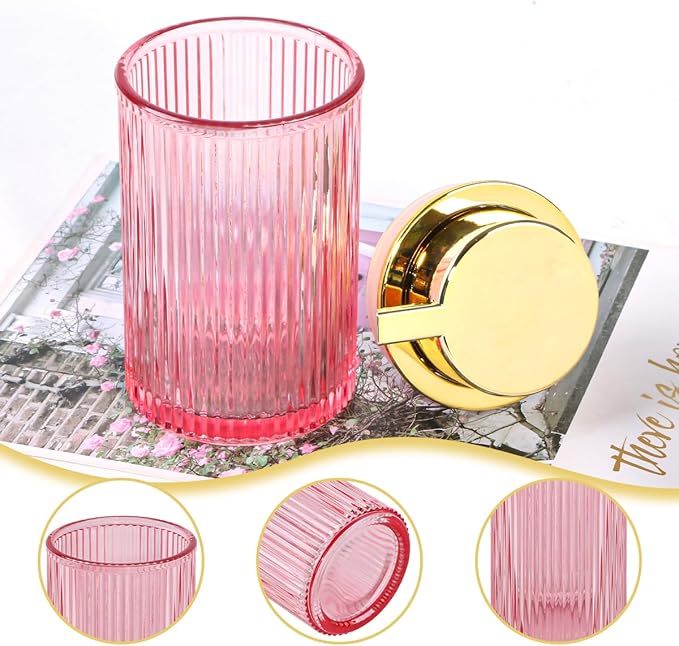 Foaming Soap Dispenser, 12 Oz Pink Glass Foam Hand Soap Dispenser, Refillable Glass Foam Pump Bottle Container Decorative Slim Ribbed Bottle for Bathroom and Kitchen