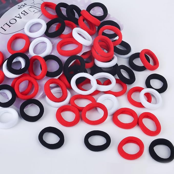 200PCS Mini Hair Ties for Toddler Girls, Kids Hair Ties Bands No Pull, Soft Baby Ponytail Holders Elastics No Damage, 1 Inch in Diameter, Red and Black, by BAOLI
