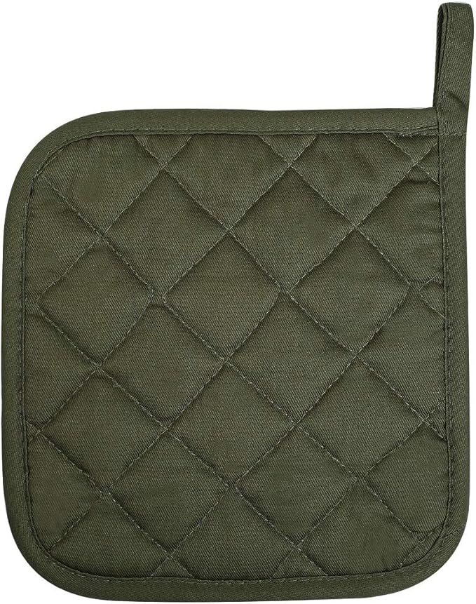 100% Cotton Potholders Kitchen Everyday Basic Terry Pot Holder Heat Resistant Large Coaster Hot Pads Kit Trivets Set for Cooking and Baking Set of 6 Olive Green