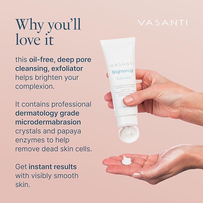 Vasanti Brighten Up! Enzymatic Face Rejuvenator – Powerful Scrub Brightens, Exfoliates and Cleanses Gently with Instant Results for Soft, Smooth and Radiant Skin – Enriched with Papaya, Professional Microcrystals and Aloe - 100% Paraben Free, 100% Vega...
