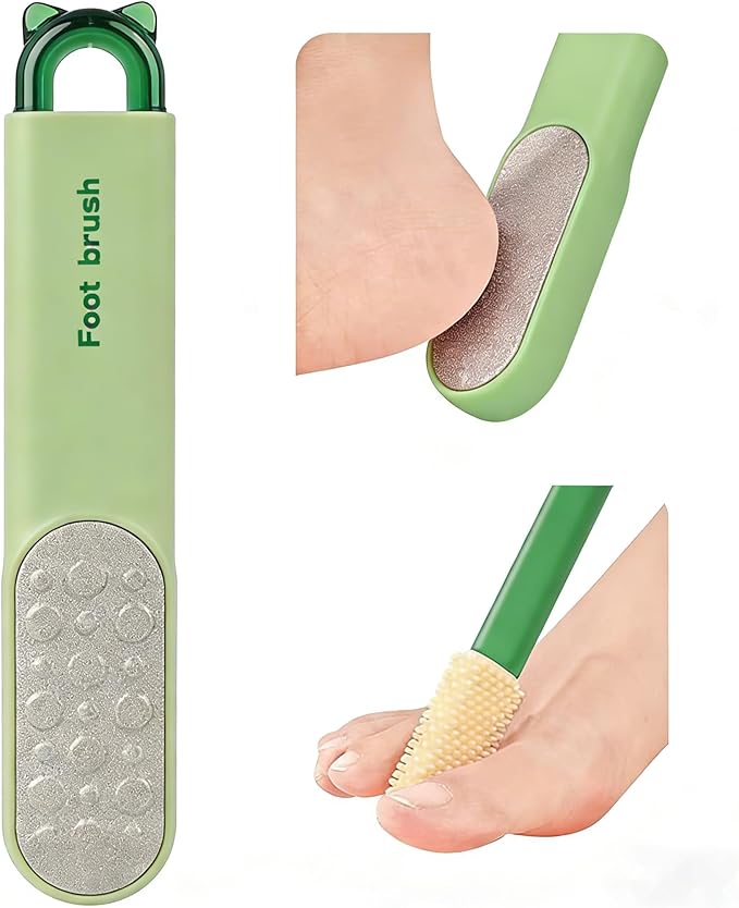 Foot Callus Remover, Foot File Callus Remover for Feet, Double Sided Foot Scrubber with Soft Silicone Brush, Pedicure Tools for Feet Care Dead Skin Calluses (Green)