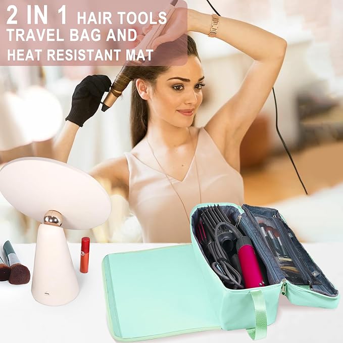 Hair Tools Travel Bag with Heat Resistant Mat Hair Styling Accessories Storage Case for Hair Dryer Flat Iron Straightener Curling Iron Haircare Accessories Travel Essentials for Women