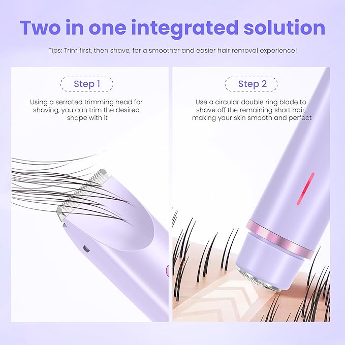 Bikini Trimmer for Women, 2-in-1 Lady Shaver Rechargeable Electric Razor for Women Legs, Body & Intimate Areas, USB-C Wet & Dry Use (Purple)