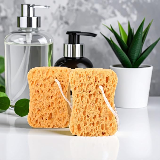 2PCS Bath Sponge, Larger Shower Sponges Natural Sponge Ultra Soft Exfoliating Shower Sponges Honeycomb Dense Foam for Women Men Sensitive Dry Skin