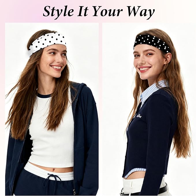Headbands for Women Non-Slip Workout Hair Bands, 6 Pack Stretchy Athletic Soft Sweatbands, Elastic Cloth Fabric Headband, Fashion Head Bands for Yoga Running Sports Gym Sports Exercise