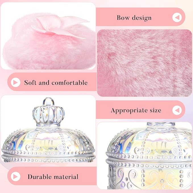 Tioncy 3 Pcs Large Body Powder Puff and Container Valentine's Day gift Powder Container with Puff Crystal Case Soft Washable Reusable Velour Face Body Glitter Wet Dry Makeup(Crown,Glitter)