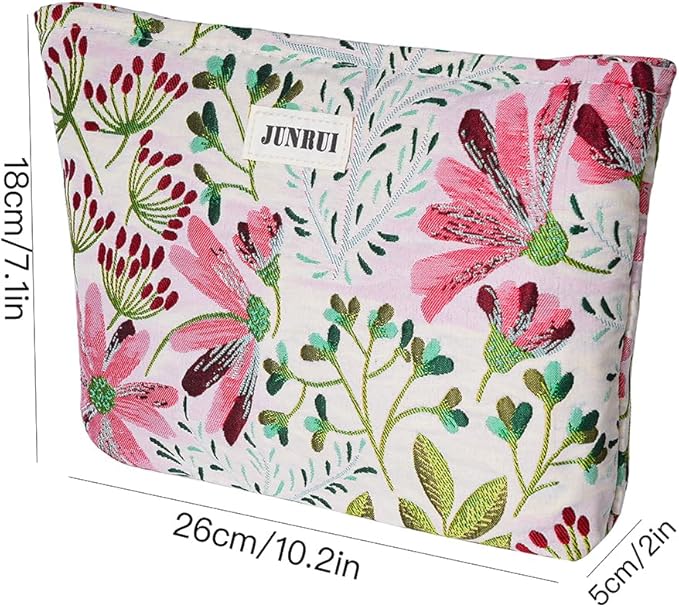 Makeup Bag Small Cute Cosmetic Bags for Women，Floral Travel Toiletry Bag for Purse, Large Canvas Cosmetic Pouch Makeup Organizer Tool Pouch with Zipper（Colorful Plant）