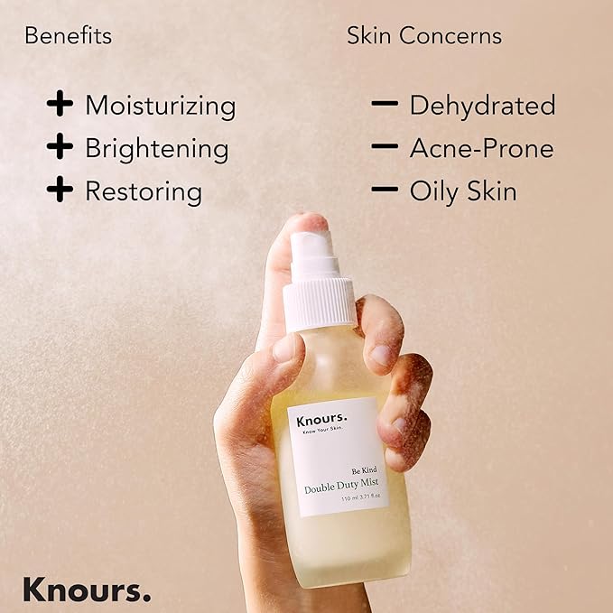 Knours Korean Hydrating Jojoba Oil + Aloe Vera H2O | Knours Be Kind Face Mist Spray | Vegan Squalane | Dry, Sensitive Skin | for Redness |110ml/3.72fl oz