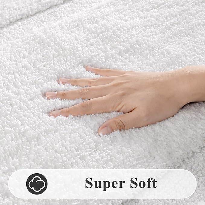 SHACOS White Bathroom Rugs Sets 3 Piece, 16"x24" + 20"x32" Non Slip Bath Mat and 20"x24" Toilet Rugs U Shaped Washable, Soft Fluffy Water Absorbent Bath Rugs for Bathroom