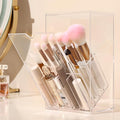 Acrylic Makeup Brush Holder with Slanted Flip-Top Lid - Clear Dustproof Cosmetic Make up Brush Organizer and Storage Box - Large Capacity 17-Slots Container for Vanity Brushes (Transparent)