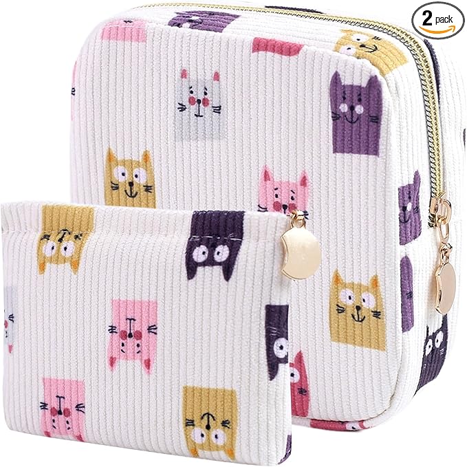 2-Pack Period Bag for Women Girls, Portable Corduroy Sanitary Napkin Storage Bag Period Pouch Small Discreet Menstrual Pouch, Sanitary Pads Period Kits Tampons Holder for First Period