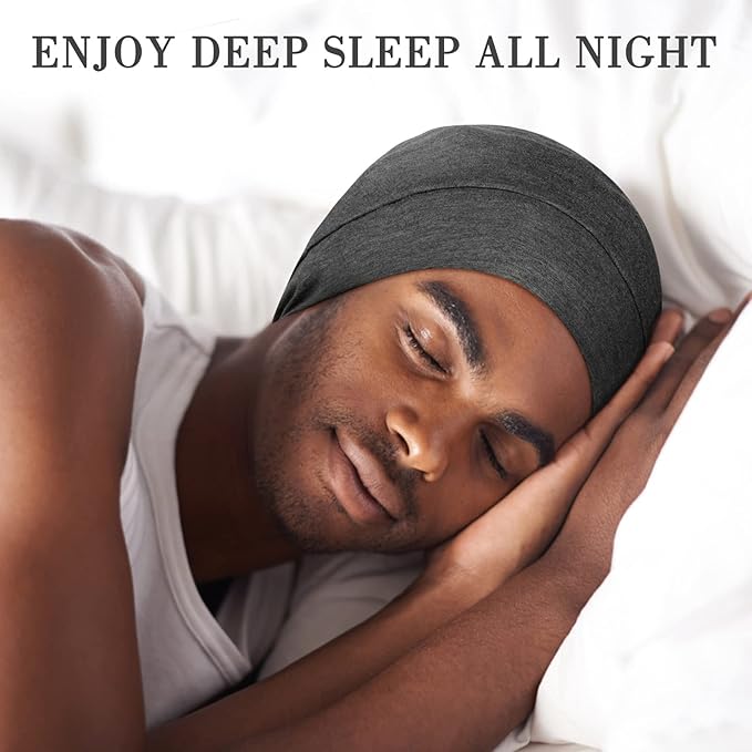 Fittia Satin Hair Bonnet for Sleeping, Silky No Frizzy for Curls Care, Adjustable Strap for Non-Slip, Dreadlocks Cap for Women&Men Grey