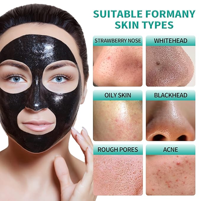 Peel Off Face Mask Blackhead Whiteheads Remover Masks Activated Charcoal Black Mask Purifying Peeling Facial Mask for Nose Pores Removal Cleansing Acne with Brush and Pimple Extractor Tools