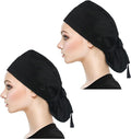 QBA Adjustable Working Cap with Button, Satin-Lined Hat, Cotton Working Hat Sweatband, Elastic Tie Back Hats Unisex