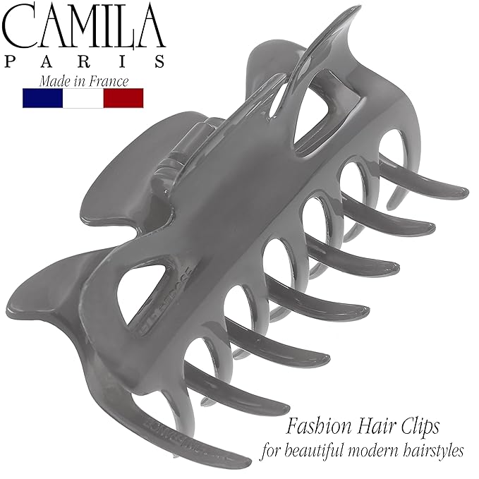 Camila Paris CP3508 French Hair Clip for Women, 3.5 inch Gray for Thick Volume Hair, Girls Hair Claw Clips Jaw, Durable Styling Hair Accessories for Women, Strong Hold No Slip Grip, Made in France