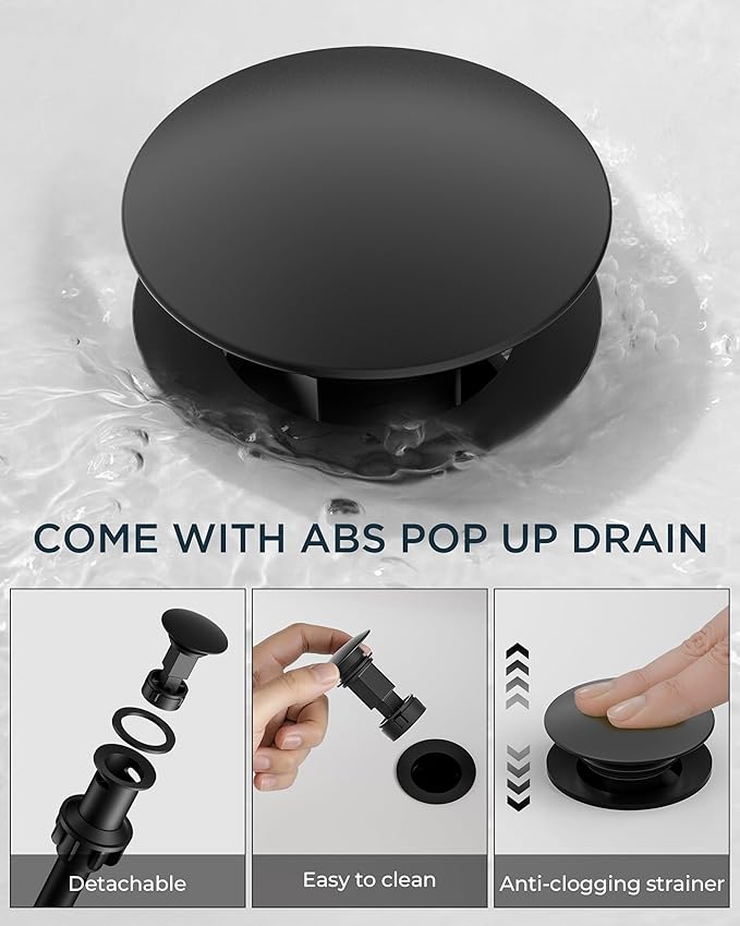 FORIOUS 4 Inch Centerset Bathroom Faucet Black 2 Hole, Two Handle Matte Black Faucet for Bathroom Sink with Pop Up Dain, 24" Supply Line, and 360° Rotating Spout of 4" Vanity