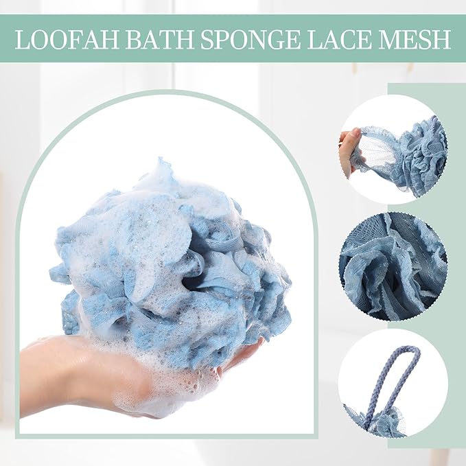 Sunnyray 4 Pack Loofah Bath Sponge Lace Mesh Set Large 60g Shower Poufs Body Scrubber Bath Loofah Ball Body Wash Sponge Exfoliating Scrubber Luffa Puff for Women Men Cleanse Skin Accessories (Classic)