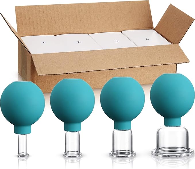BBTO 4 Pieces Glass Cupping Set Glass Silicone Cupping Cups Massage Vacuum Suction Cupping Cups for Body Face Leg Arm Back Shoulder Muscle and Joint Pain (Green)
