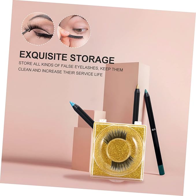6pcs Glitter Square Eyelash Packaging Boxes Transparent Lash Storage Cases with Shiny Bottom Cards Lightweight Holders for Easy Eyelash Organization and Display