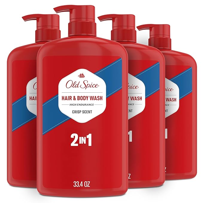 Old Spice Refreshing 2-in-1 Body & Face Wash for Men, High Endurance, 3X Defense, 24/7 Shower Fresh with Lasting Scent, Crisp Scent, 33.4 oz (Pack of 4)